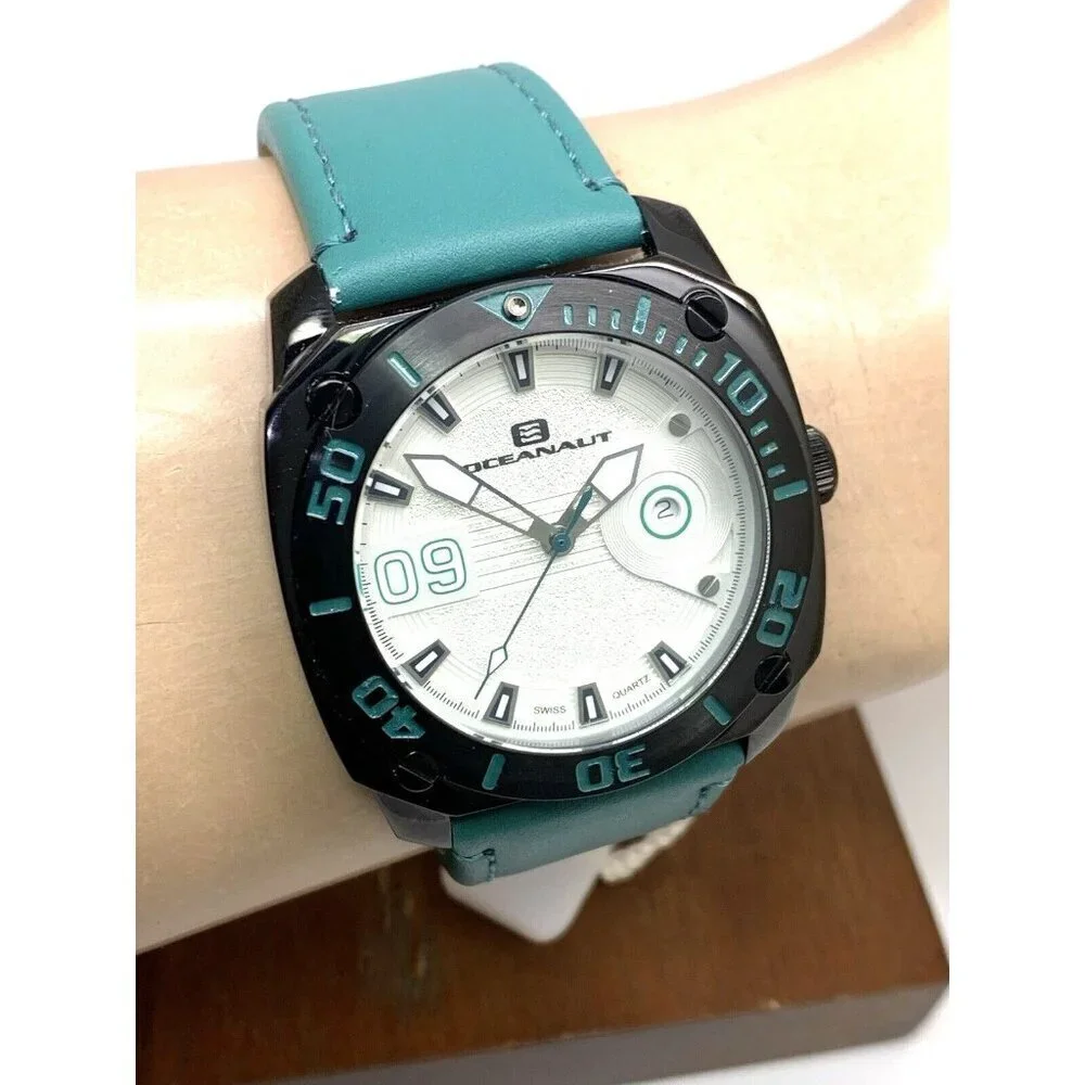 Oceanaut Men's Watch OC1343 Barletta Silver Dial Date Leather Band 44mm
